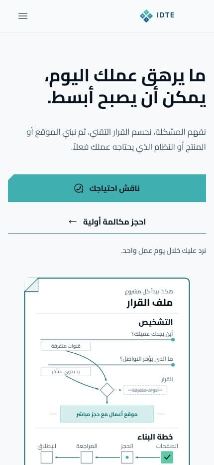 الرئيسية العربية لموقع idte.dev ضمن نافذة جوال بمقاس 430 في 932